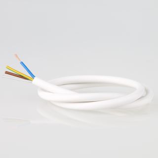 PVC Lampenkabel Elektro-Kabel Stromkabel Rundkabel weiß 3-adrig, 3Gx0,75mm² mit integriertem Stahlseil als Zugentlastung