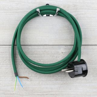 Textilkabel Dunkelgrün 3-adrig mit Schutzkontakt-Winkelstecker Anschlussleitung Zuleitung 1-5m