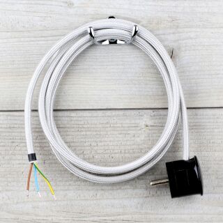 Textilkabel Silber 3-adrig mit Schutzkontakt-Winkelstecker Anschlussleitung Zuleitung 1-5m