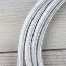 Textilkabel Anschlussleitung Zuleitung 2-5m silber mit Schutzkontakt-Winkelstecker