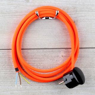 Textilkabel Neon-Orange 3-adrig mit Schutzkontakt-Winkelstecker Anschlussleitung Zuleitung 1-5m
