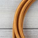 Textilkabel Anschlussleitung Zuleitung 2-5m englisch gold mit Schutzkontakt-Winkelstecker