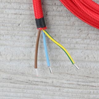 Textilkabel 3 Meter Rot – Stoffummanteltes Verlängerungskabel, 3x0,75 Mm², Mit Schukostecker (schwarz)