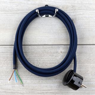 Textilkabel Marineblau 3-adrig mit Schutzkontakt-Winkelstecker Anschlussleitung Zuleitung 1-5m