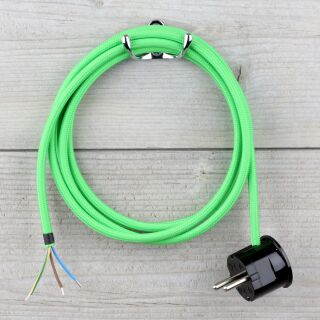 Textilkabel Kiwi-Grün 3-adrig mit Schutzkontakt-Winkelstecker Anschlussleitung Zuleitung 1-5m