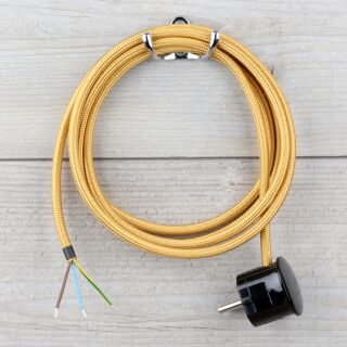 Textilkabel Gold 3-adrig mit Schutzkontakt-Winkelstecker Anschlussleitung Zuleitung 1-5m