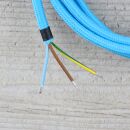 Textilkabel Hellblau 3-adrig mit Schutzkontakt-Winkelstecker Anschlussleitung Zuleitung 1-5m