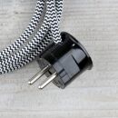 Textilkabel Schwarz-Weiß Zick-Zack 3-adrig mit Schutzkontakt-Winkelstecker Anschlussleitung Zuleitung 1-5m
