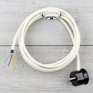 Textilkabel Elfenbein 3-adrig mit Schutzkontakt-Winkelstecker Anschlussleitung Zuleitung 1-5m