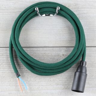 Textilkabel Dunkelgrün E14 Lampenfassung mit Glattmantel Kunststoff schwarz