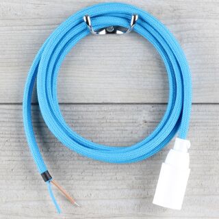 Textilkabel Blau E14 Lampenfassung mit Glattmantel Kunststoff weiß
