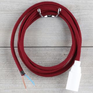 Textilkabel Bordeaux Rot E14 Lampenfassung mit Glattmantel Kunststoff weiß