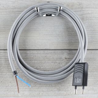 Textilkabel Grau 2-adrig mit Euro-Flachstecker Anschlussleitung Zuleitung 1-5 Meter