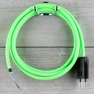 Textilkabel Neon-Grün 2-adrig mit Euro-Flachstecker Anschlussleitung Zuleitung 1-5 Meter