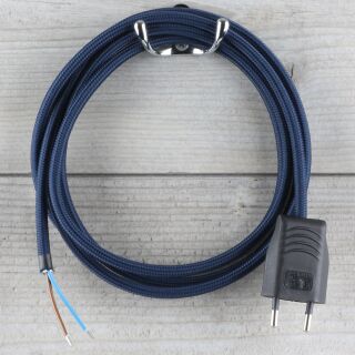 Textilkabel Marineblau 2-adrig mit Euro-Flachstecker Anschlussleitung Zuleitung 1-5 Meter