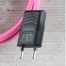 Textilkabel Pink 2-adrig mit Euro-Flachstecker Anschlussleitung Zuleitung 1-5 Meter