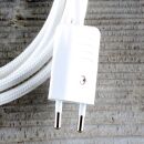 Textilkabel Weiß 2-adrig mit Euro-Flachstecker Anschlussleitung Zuleitung 1-5 Meter