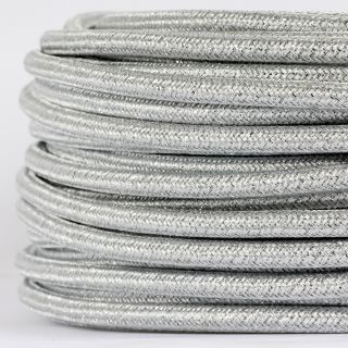 Textilkabel Silber Metallic 3-adrig 3x0,75 Schlauchleitung 3G 0,75 H03VV-F textilummantelt