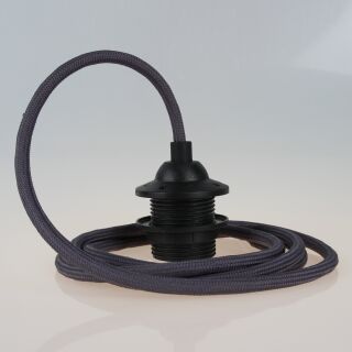 Textilkabel Graphit-Grau mit E27 Dach-Lampenfassung schwarz 1-5m