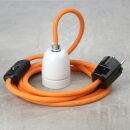 Textilkabel Orange mit E27 Porzellanfassung...