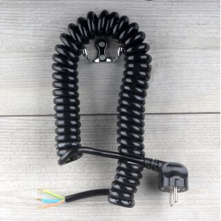 Spiralkabel Wendelleitung mit Schutzkontakt-Stecker schwarz 3-adrig 3x1,0 mm² dehnbar bis 2,5 Meter