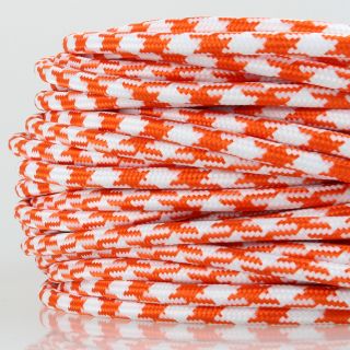 Textilkabel Stoffkabel Hahnenkamm Muster orange weiß 2-adrig 2x0,75 Schlauchleitung textilummantelt