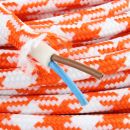 Textilkabel Hahnenkamm Muster Orange weiß 2-adrig...