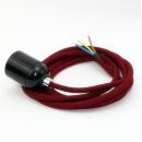 Textilkabel Bordeaux Rot mit E27 Lampenfassung Bakelitoptik schwarz und Zugentlastung Metall chrom