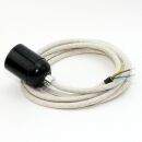 Textilkabel Kiesel mit E27 Lampenfassung Bakelitoptik schwarz und Zugentlastung Metall chrom