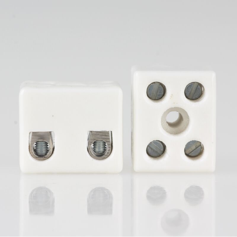 2x Porzellan-Keramik-Anschlussklemme 3-Wege – Hitzebeständig Bis 800°C, 380V/25A, 8 Löcher, 47x27,5x19,5 Mm