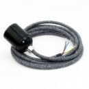 Textilkabel Steingrau mit E27 Lampenfassung Bakelitoptik schwarz und Zugentlastung Metall chrom