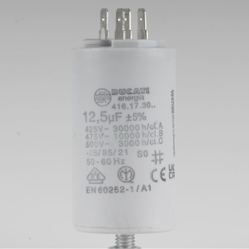 SPARES2GO Universal Motor-Startkondensator 12,5 UF – 450 VAC, Flachstecker, Für Waschmaschine & Haushaltsgeräte