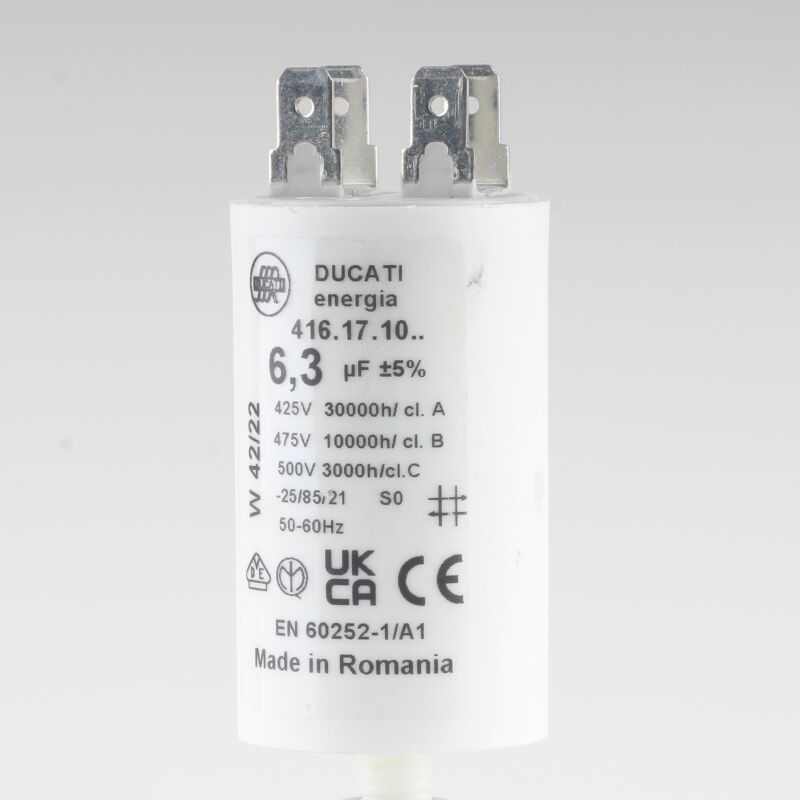 Betriebskondensator 14 µF – 450 V, Becherform, Flachstecker 6,3 Mm, M8-Befestigung, 40 Mm, Aluminium