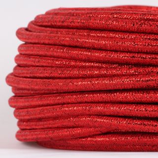 Textilkabel Rot Metallic 3-adrig 3x0,75 Schlauchleitung 3G 0,75 H03VV-F textilummantelt