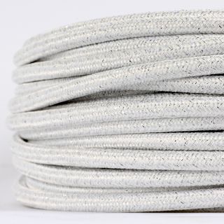 Textilkabel Stoffkabel weiß metallic 3-adrig 3x0,75 Gummischlauchleitung 3G 0,75 H03VV-F textilummantelt