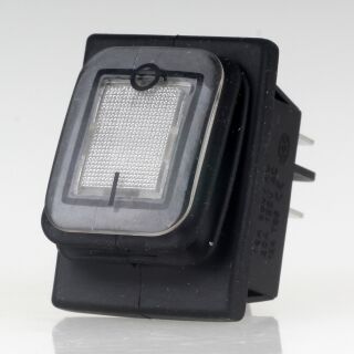 Einbau-Wippschalter transparent beleuchtet 2-polig EIN/AUS 30×22 mm 16A 250V AC IP65