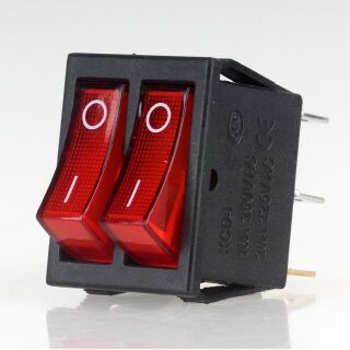 Einbau-Doppel-Wippschalter rot beleuchtet 2×1-polig EIN/AUS 250V 16A