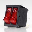 Einbau-Doppel-Wippschalter rot beleuchtet 2×1-polig...