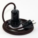 Textilkabel Braun mit E27 Wippschalter-Lampenfassung Gewindemantel Kunststoff schwarz mit Stecker