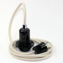 Textilkabel Elfenbein mit E27 Wippschalter-Lampenfassung Gewindemantel Kunststoff schwarz mit Stecker