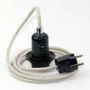 Textilkabel Kiesel mit E27 Wippschalter-Lampenfassung Gewindemantel Kunststoff schwarz mit Stecker