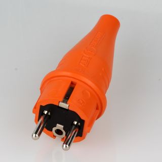 PVC Schutzkontakt-Stecker Gummistecker orange 250V/16A spritzwassergesch&uuml;tzt IP44