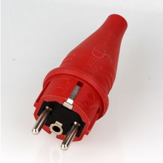 PVC Schutzkontakt-Stecker Gummistecker rot 250V/16A spritzwassergesch&uuml;tzt IP44