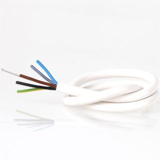 PVC-Lampenkabel Elektro-Kabel Stromkabel Rundkabel weiß 5-adrig 5x0,75mm² mit Stahlseil