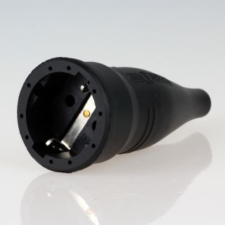 PVC Schutzkontakt-Kupplung Gummikupplung schwarz 250V/16A spritzwassergeschützt IP44