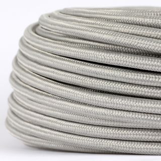 Textilkabel Silber 3-adrig 3x0,75 Schlauchleitung 3G 0,75 H03VV-F textilummantelt