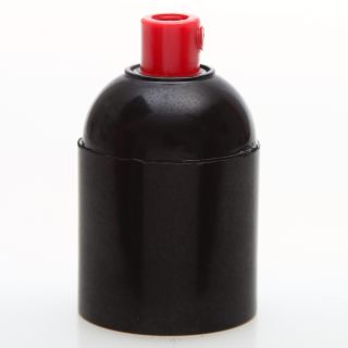 E27 Bakelit Fassung schwarz Glattmantel mit Zugentlaster Kunststoff rot