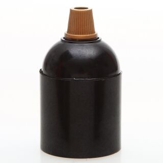 E27 Bakelit-Optik Fassung schwarz Glattmantel mit Zugentlaster Kunststoff gold Quetschverbindung