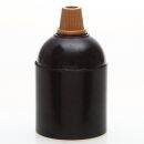 E27 Bakelit-Optik Fassung schwarz Glattmantel mit Zugentlaster Kunststoff gold Quetschverbindung