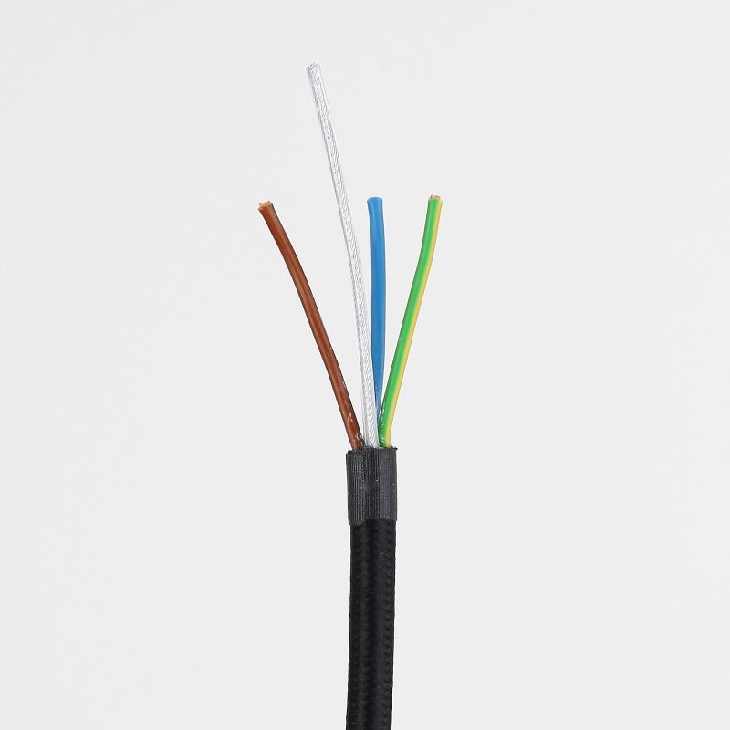 Stoffkabel Für Lampen – 3-adrig (3x0,75mm²), Schwarz, 1 Meter, Made In Italy